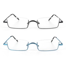 KoKoBin 2 Pairs Half Reading Glasses Square Semi Rimless Readers Metal Frame for Men and Women(Black+Blue 3.00)