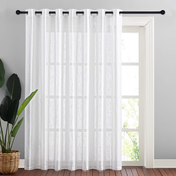 NICETOWN Linen-Like Patio Door Curtains - Extra Wide Grommet Top Semi Voile Drape Sheer Panels for Sliding Glass Door, White, W100 x L84, 1 Panel