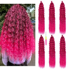 MAYSA Hot Pink Ocean Wave Crochet Hair Wavy Crochet Hair 30 inch Curly Crochet Synthetic Hair Extensions For Women 6packs #TBHot Pink