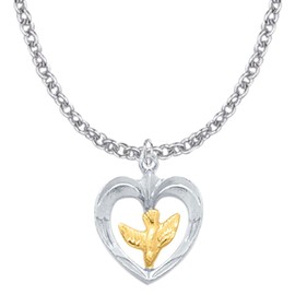 TrueFaithJewelry 10KT Gold Filled Dove with Heart Pendant Charm Necklace Two-Tone Medal, 11/16 Inch