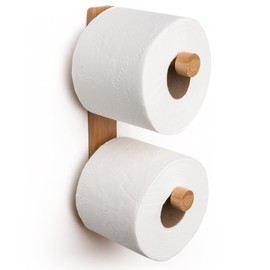 Arrow and Stem Modern Hanging Wall Mount Natural Bamboo Vertical Double Dual Toilet Paper Holder