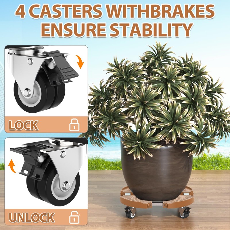 VANCASTLE Plant Caddy with Lockable Wheels Heavy Duty 450lbs Capacity,