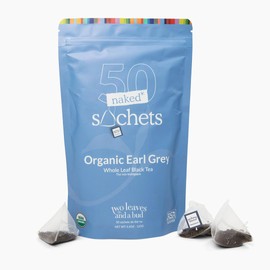 Two Leaves and a Bud Organic Earl Grey, 50 Naked Tea Sachets - Whole Leaf Black Tea in Eco-Friendly Unwrapped Compostable Sachets, Resealable Bag, 50 Count (Pack of 1)