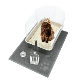 Rypet 1 SET Stainless Steel Litter Box，Rust Proof Metal Cat Litter Tray，Durable Kitten Litter Box with 1 Cat Litter Scoop，5 Litter Pee Splash Guard and 1 Cat Litter Mat，Easy to Clean(23.6"*15.8"*5.9")