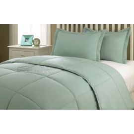 Lotus Home Water and Stain Resistant Microfiber Comforter Mini Set, Twin, Sage