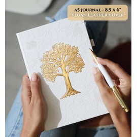 Veway Premium Tree of Life Journal and Pen Set for Women (Breathe) | 224-Page Hardcover Notebook, Elegant Gift Box & Refillable Gold Pen | A5 Aesthetic Writing Journal & Inspirational Gift
