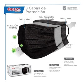 Best Trading Cubrebocas Negro 200 piezas, Mascarilla Desechable Termosellada Tricapa, Tapabocas con Ajustador Nasal Oculto y Tecnología Ligera de Filtrado Efectivo