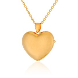 AMBEDORA Women's Gold-Plated Locket with Amber Heart Inside, Heart Pendant with Chain, Gold-Plated Sterling Silver, Baltic Amber in Cognac Colour, Gold, Amber