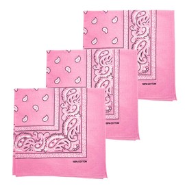 MDSTYLE 3 PCS 100% Cotton Bandana for Men & Women 22" x 22" Paisely Pattern Handkerchief Headband Scarf (3 Pcs Pink)