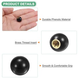 M METERXITY 5-Pack Threaded Ball Knobs, M4 Female Thread 12mm Dia. Thermoset Ball Knob for Lathe/Machine/Lawn Mowers, Round Phenolic Brass Insert Lever Handle [Black]