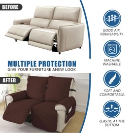 Folifoss 100% Waterproof Non-Slip Recliner Sofa Slipcover, Pet Cover for Recliner Chair with Elastic Straps, Washable Reclining Chair Cover Recliner Furniture Protector (Chocolate, Recliner Loveseat)