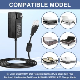 SMSZQR 24V Power Supply Replacing for SMPS002 Homeline Deskline (Adjustable Bed 2 Pole, Compatible with Leggett & Platt and Beautyrest Adjustable Bed Bas