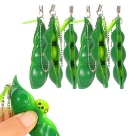 ruggito 6 Pieces Squeeze Beans Keychain Fidget Toys Squishy Pea Pod Stress Toy Bring Fun for Kids Reduce Anxiety and Stress
