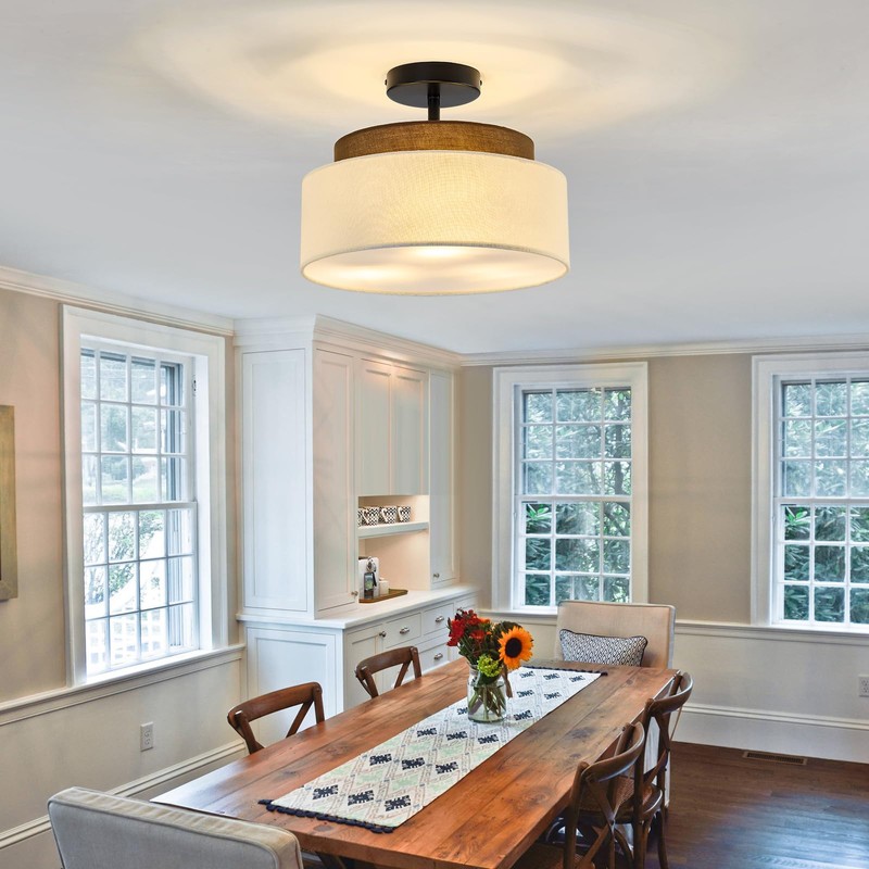 Qgiytp 13" Double Drum 3-Light Semi Flush Mount Ceiling Light