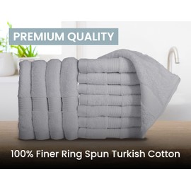 Bennett & Shea Home 12-Piece Luxury Washcloths, 100% Turkish Cotton Loops, Premium Towels for Bathroom, Highly Absorbent and Quick Dry Bath Towels, Extra Soft Towel Set, Quiet Grey