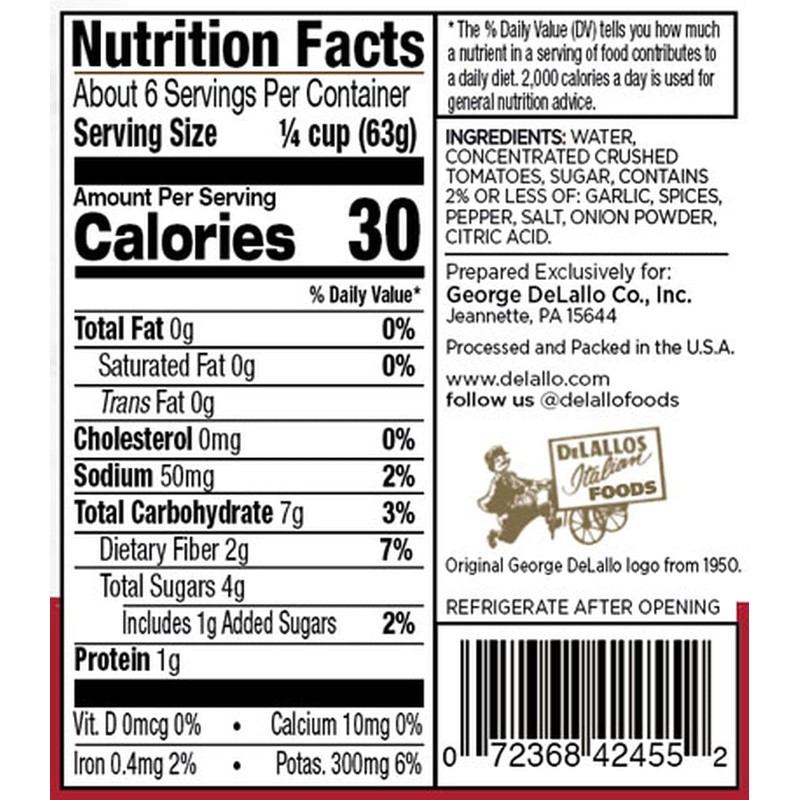 DeLallo Classic Pizzeria-Style Pizza Sauce, 14oz Jar, 12-Pack