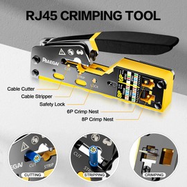 RJ45 Crimp Tool Kit Pass Through Crimper RJ45 Crimping Tool Stripper Cutter Crimper All-in-One for 8P RJ45 Cat5 Cat5e Cat6 6P RJ11/12 Telephone Connectors Network Enthernet Crimper kit (2)