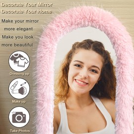 Fluffy Mirror Cover - 64"x21" Full Length Stretch Universal Ultra Soft Non-Slip Cover Warm Home Decor for Bedroom Cloakroom (Light Pink-Without Mirror, Suitable for 64"×21")