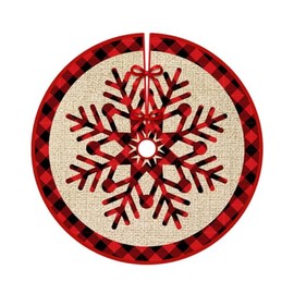 Snowflake Christmas Tree Skirt - 36 Inch Red and Black Tree Skirt Rustic Christmas Decorations for Country Xmas Holiday Party Decor Indoor Outdoor (red and Black)