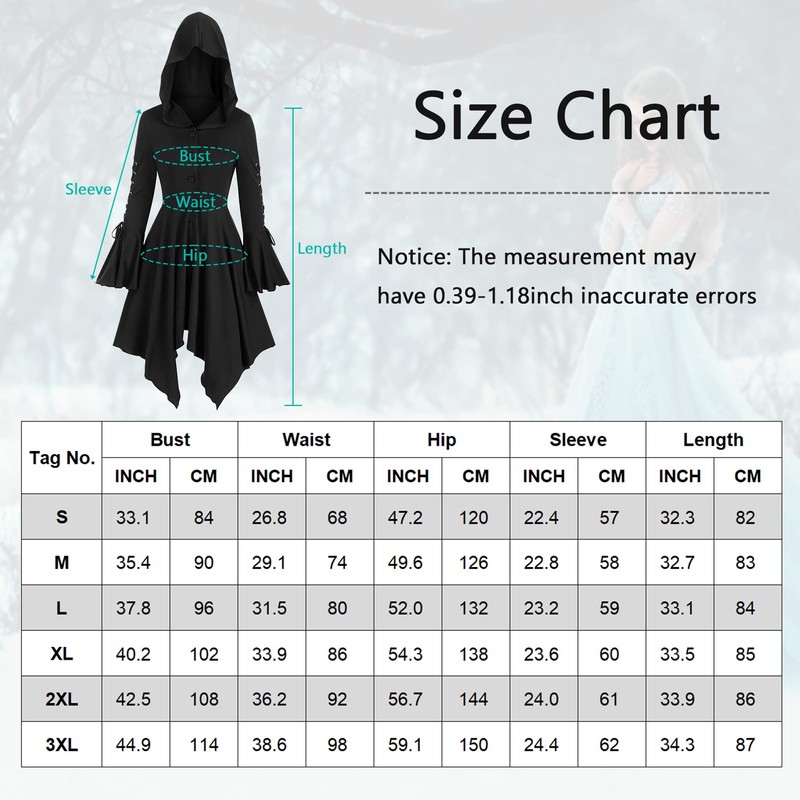 Women’s Hooded Sweatshirt Dress Long Sleeve Medieval Dress Gothic Cloak