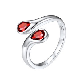 Silvora Sterling Silver Birthstone Rings Pear Shape Cubic Zirconia Rings Double Gemstone Adjustable Rings Birthday Gifts for Women Girls Mother