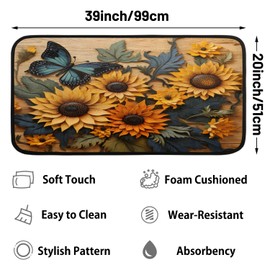 Eizlang Indoor Welcome Doormat Non-Slip Bathroom Rug Washable Kitchen Floor Mat for Home Living Room Bedroom Hallway Decoration Butterfly Sunflower Mat 39x20 inches