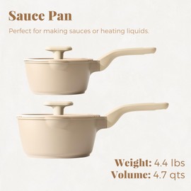 PRICUSIS Nonstick Saucepan Set with Lids, 2QT and 2.7QT Sauce Pan Set, Non Toxic Sauce Pots with Pour Spouts for Multipurpose Use, PFOA Free, Induction Compatible Apricot