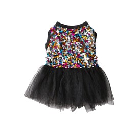 QWINEE Sparkly Sequin Dog Dress Cute Puppy Dress Skirt Tutu Bling Princess Cat Dress Summer Birthday Party Pet Dress for Small Medium Large Dogs Cats Kitten Girls Black L