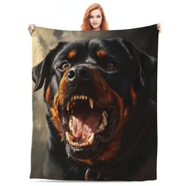 Black Dog Animal Rottweiler Thow Blanket Gifts for Women Dog Lovers, Dog Themed Blankets, Lightweight Soft Plush Flannel Throws for Bedding Sofa Living Room Home Decor 50x60in