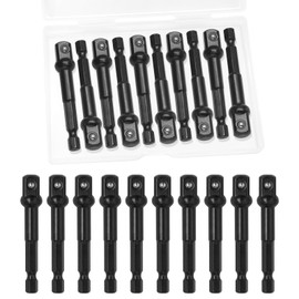 Litoexpe 10 Pcs 3/8 Inch Impact Adapter Square Socket, Black Drill Socket Adapter for Drills Extension Driver Bits Hex Impact
