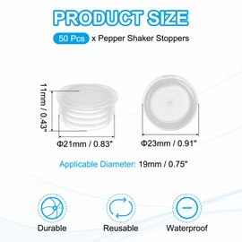 PATIKIL Salt and Pepper Shaker Stoppers 19mm/0.75", 50Pcs Plastic Salt Shaker Plug Replacement with Pull Ring Reusable Clear Round End Cap for Pots Bottles Pipes