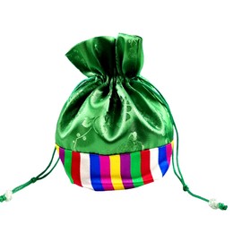 Seoulful Vintage Korean Bokjumeoni Lucky Pouches - Traditional Korean Color Block Hanbok Gifts Bag - Saekdong Stripes Chuseok Gifts (Green)
