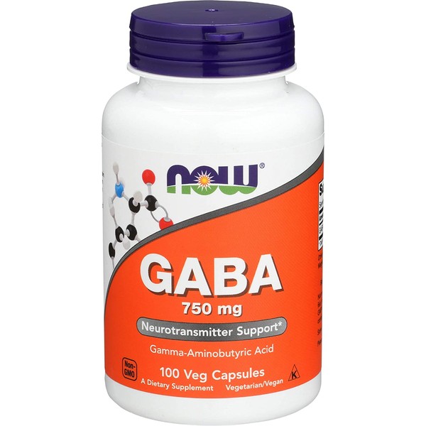 NOW Supplements GABA (Gamma-Aminobutyric Acid) 750 mg Neurotransmitter Support , 100 Veg Capsules