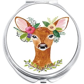NewCharms Doe Deer Flowers Compact with Mirrors - Perfect Pocket and Purse Size Folding Mirror for Applying Make Up Anywhere