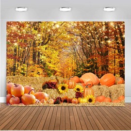 DHXXSC 8X6FT Autumn Thanksgiving Photography Backdrop Fall Maple Leaves Pumpkin Background Thanksgiving Party Supplies Farm Harvest Event Banner DH-211