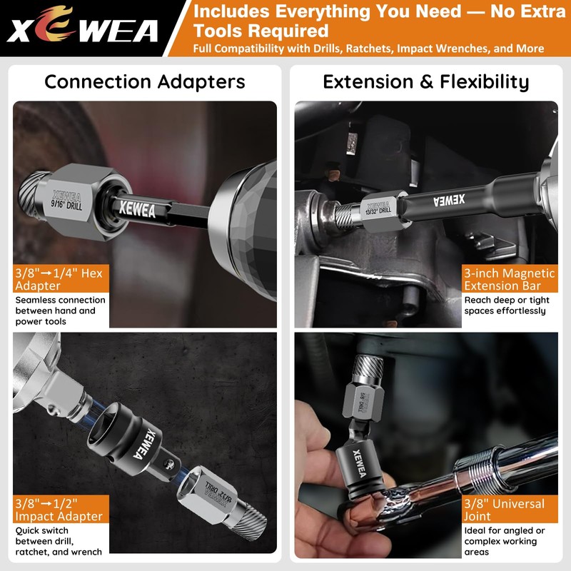 XEWEA 22PCS 3/8" Drive Screw Extractor Set, Bolt Remover Kit
