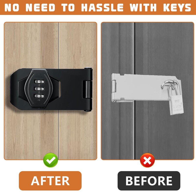 YOUNGSAY Pack of 2 Hasps with Combination Lock, 3-Digit Combination