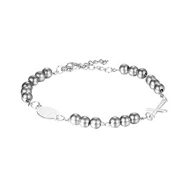 Cupimatch Women's Religious Rosary Bracelet: Women's Bracelet with Latin Cross Christian St Benedict Medal Plate Stainless Steel Bracelet for Women and Girls