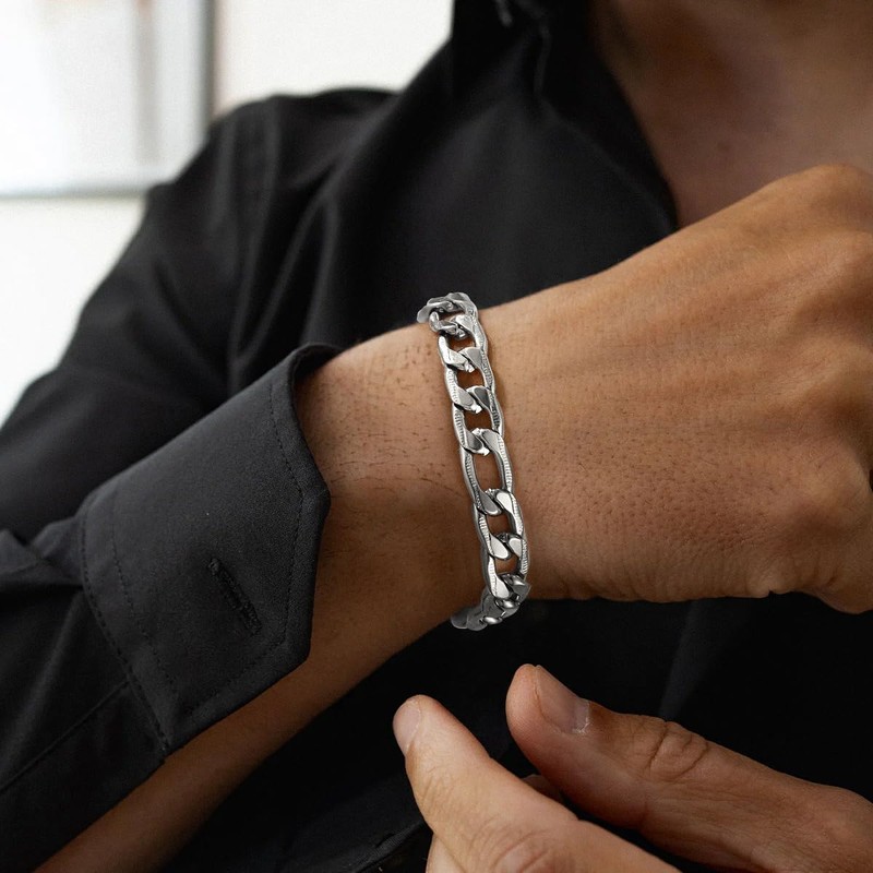 MISWOYI Silver 316L Waterproof Stainless Steel Bracelet For Men, Stylish