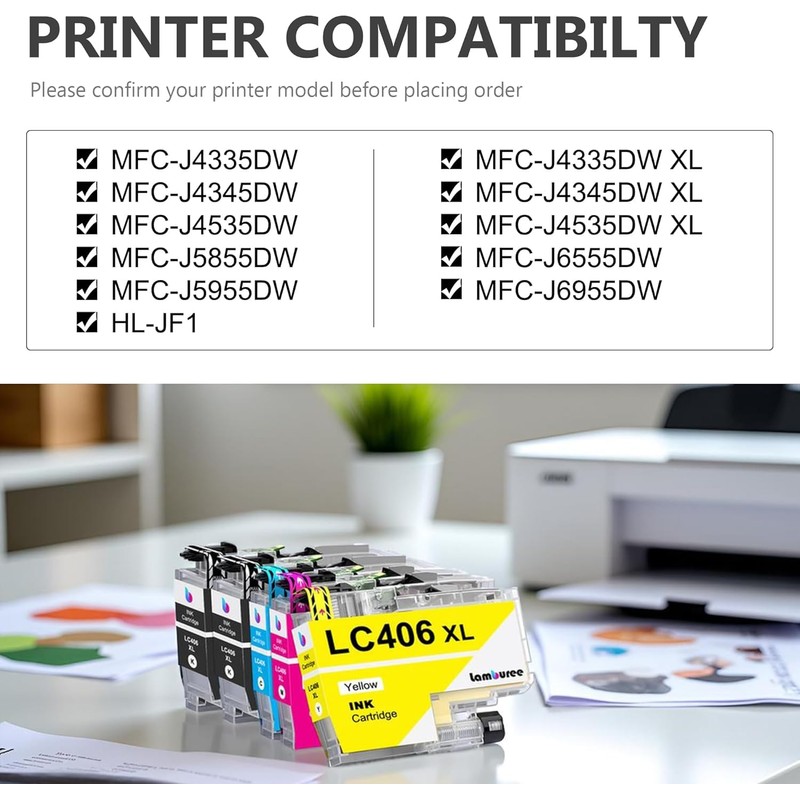 Lamburee LC406XL Ink Cartridges with High-Yield Replacement for Brother LC406
