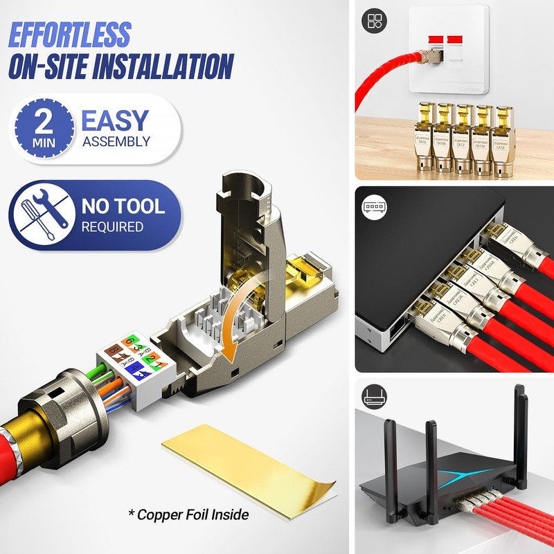 AMPCOM STP CAT7 RJ45 Connector Zinc-Alloy Tool-Free Ethernet Field Termination
