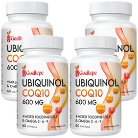 Ubiquinol CoQ10 600mg Softgels with Omega 3, 6, 9 & Vitamin E, 30 Servings Coenzyme Q10 (Active Antioxidant Form) for Higher Absorption, Heart Health & Energy Production, 60 Count(Pack of 4)