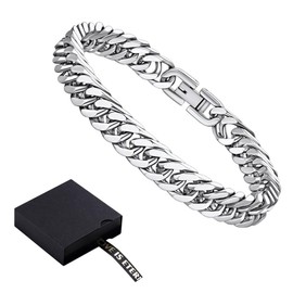 Bracelets for Men, Mens Jewelry with Gift Box Stainless Steel Simple Cuban Chunk Link Silver Bracelet for Men and Boys (19cm)