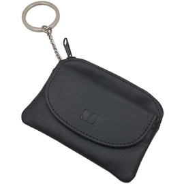 myledershop Goatskin Nappa Key Bag / Key Case / Key Case with 1 Zip Pocket and Coin Compartment in Black
