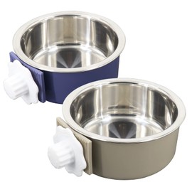 QIYADIN Dog Crate Bowl, Hanging Stainless Steel Removable Pet Crate Water & Food Bowls, Pet Cage Feeder Container Coop Cup for Cat Puppy Birds Rats Guinea Pigs Rabbit Hamster (2PCS)