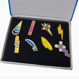 YUANstore Applicable to Generation 1-6 Badge Collection Box, Game Collection, 8 Pieces Set, Gift for Boys and Girls, Zinc