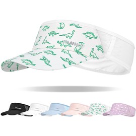 YANIKY Kids Sun Visor Hats for Girls Boys Lightweight UPF50+ Packable Sun Hat for Running Golf Outdoor Sports (US, Alpha, One Size, Green Dinosaur)