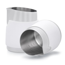 Normcore Handleless Milk Pitcher with Sharp Spout, Espresso Steaming Pitcher, 18/8 Stainless Steel Milk Frothing Jug, Premium Barista Tools, Non-stick coating White,15.2 oz (450 ml)