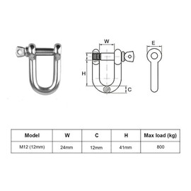 TERF M12 Heavy Duty Commercial D-Shackle Steel M12 (12mm) D-Shackle Ring Use For Heavy Duty Construction Rigging Vehicle Recovery Hauling Tie Downs Hanging and Multi Purpose Use - Pack of 4, Silver