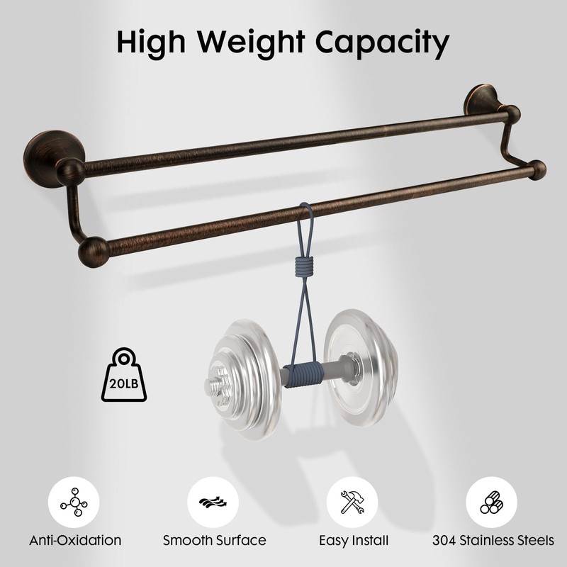 Ntipox Antique Bathroom Double Towel Bar Oil Rubbed Bronze, 24